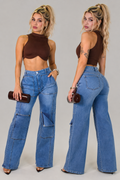 Women's High-Rise Wide-Leg Cargo Jeans with Pockets