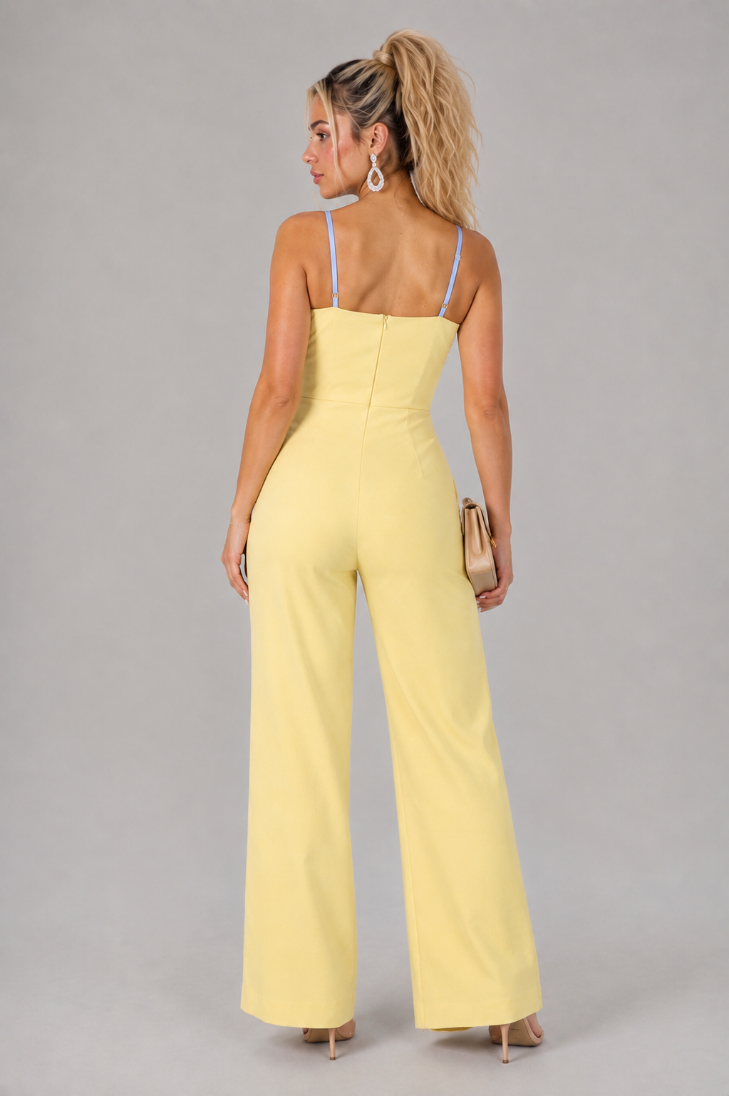 Elegant Yellow Women's Jumpsuit with 3D Flowers & Palazzo Pants