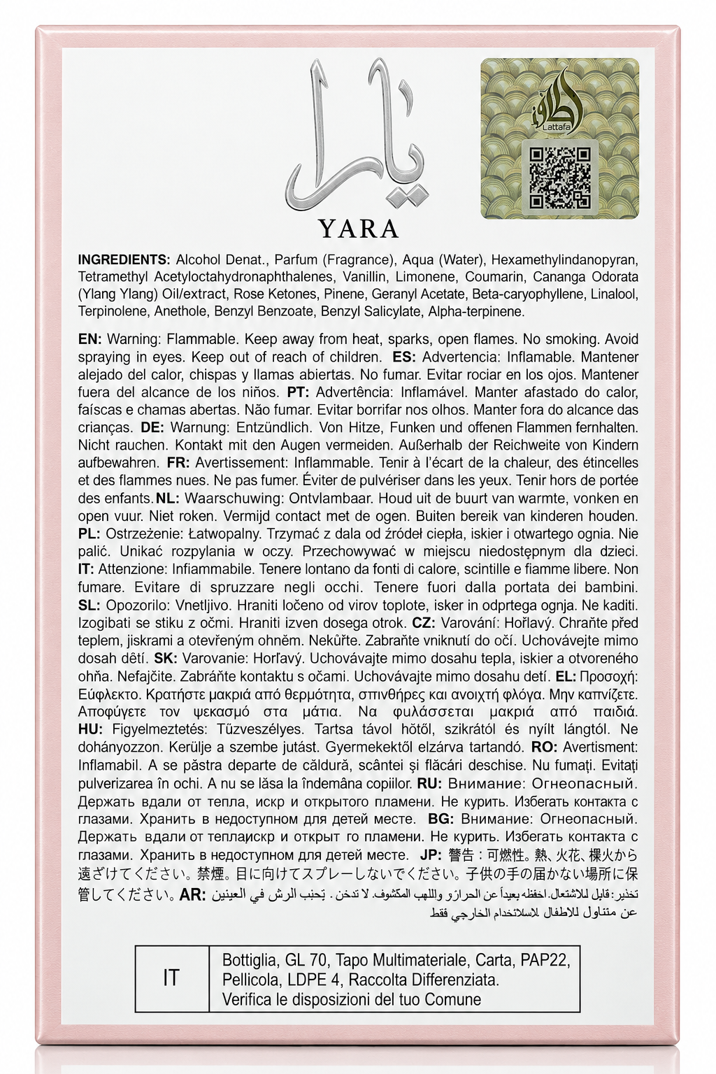 Lattafa Yara Eau de Parfum for Women – 3.4 oz / 100 ml