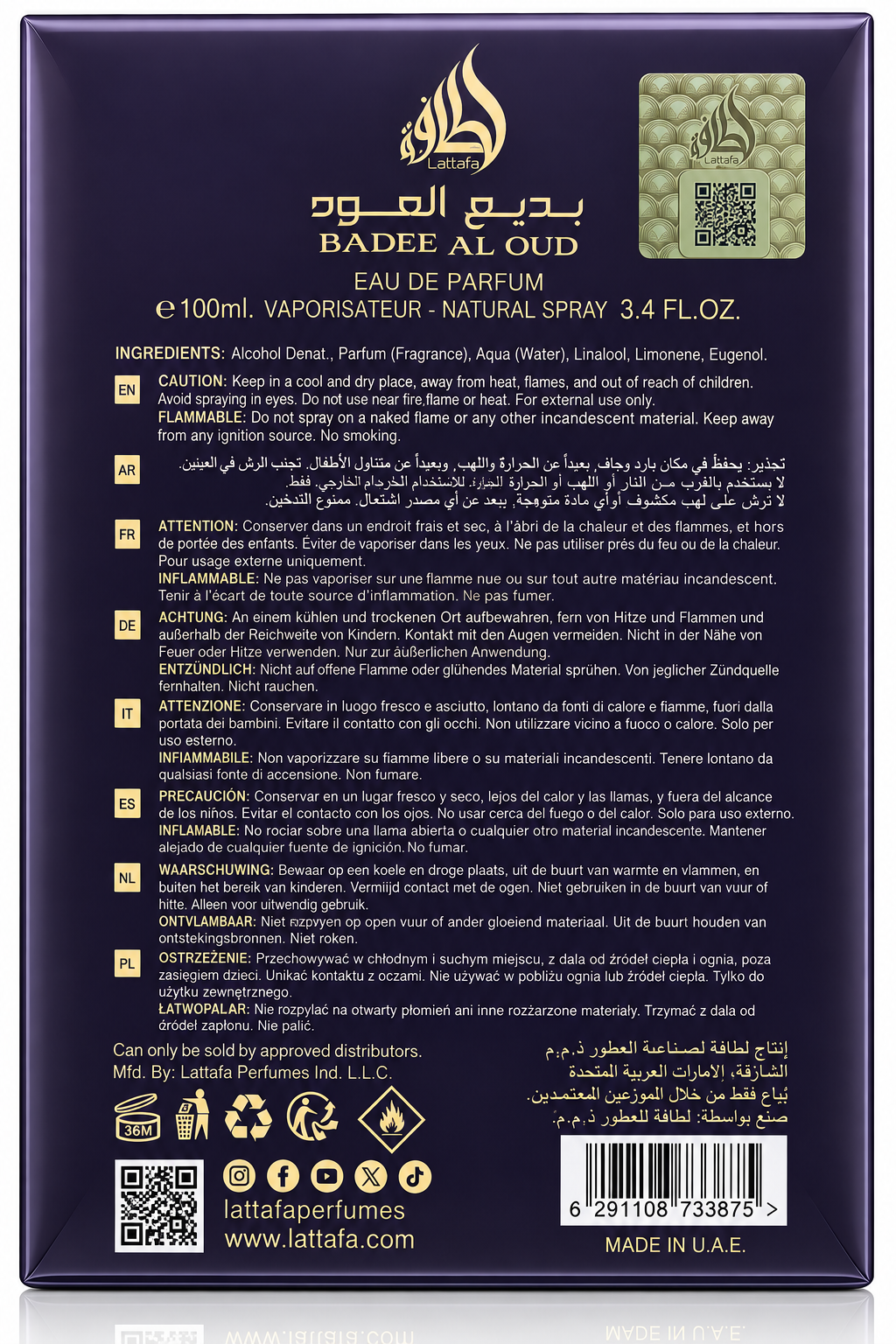 Lattafa Bade'e Al Oud Amethyst Eau de Parfum Unisex – 3.4 oz / 100 ml